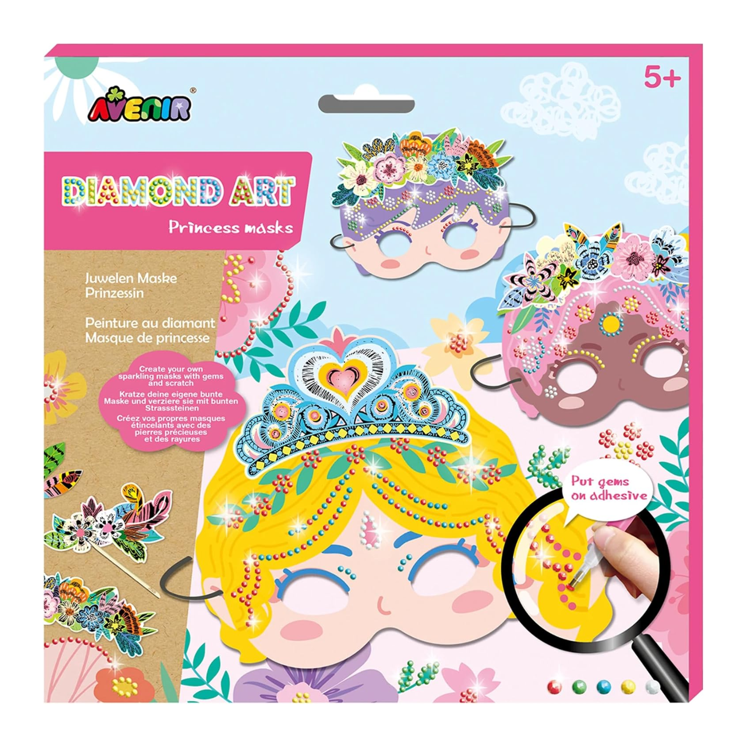 SET CREA MÁSCARAS DE PRINCESAS CON DIAMANTES 03 UNIDADES - 1