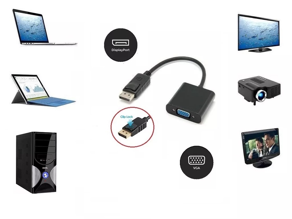 ADAPTADOR BORME CONVERTIDOR DISPLAY PORT A VGA DISPLAYPORT DP - 3