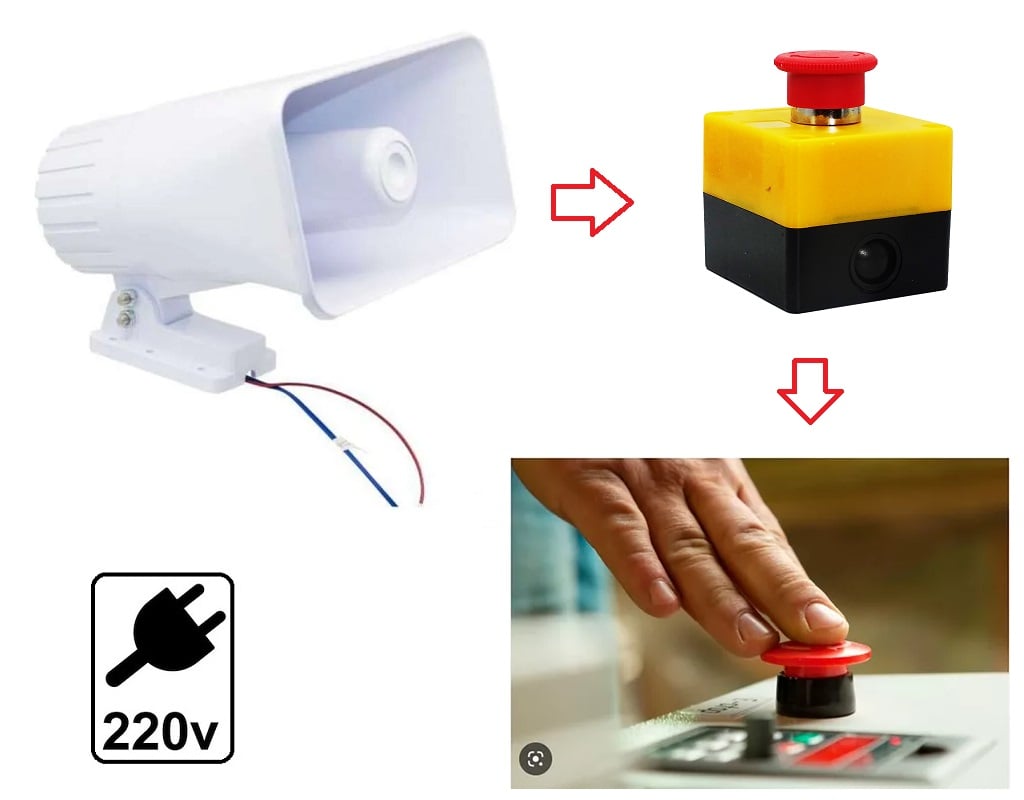 SIRENA 220V OPALUX BLANCA 90W + BOTÓN PÁNICO KIT SEGURIDAD - 1