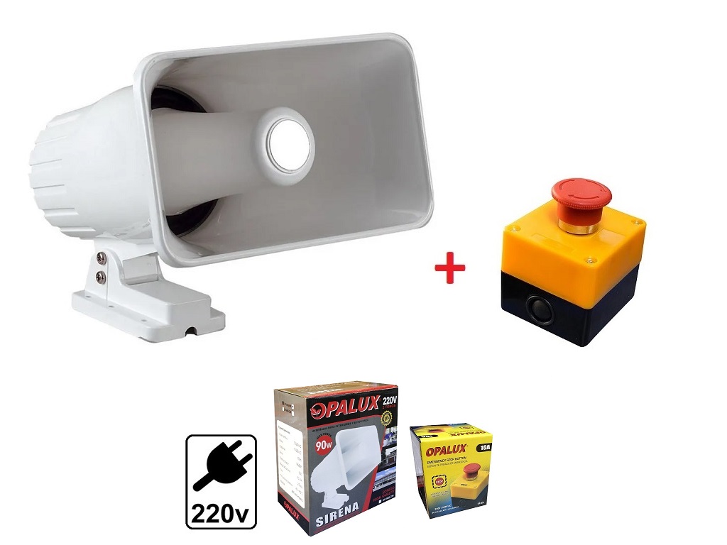 SIRENA 220V OPALUX BLANCA 90W + BOTÓN PÁNICO KIT SEGURIDAD - 2