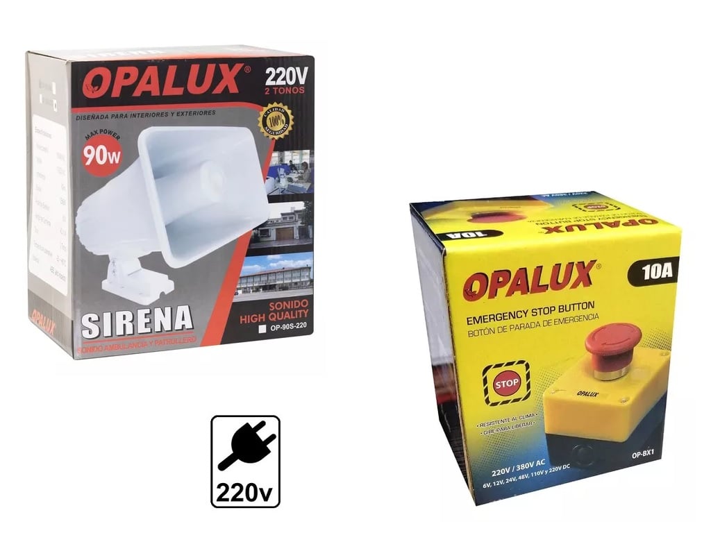 SIRENA 220V OPALUX BLANCA 90W + BOTÓN PÁNICO KIT SEGURIDAD - 3