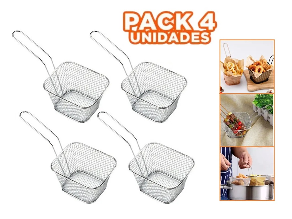 MINI CESTA PARA PAPAS FRITAS PIQUEOS CANASTILLA X 4 UNIDADES - 2