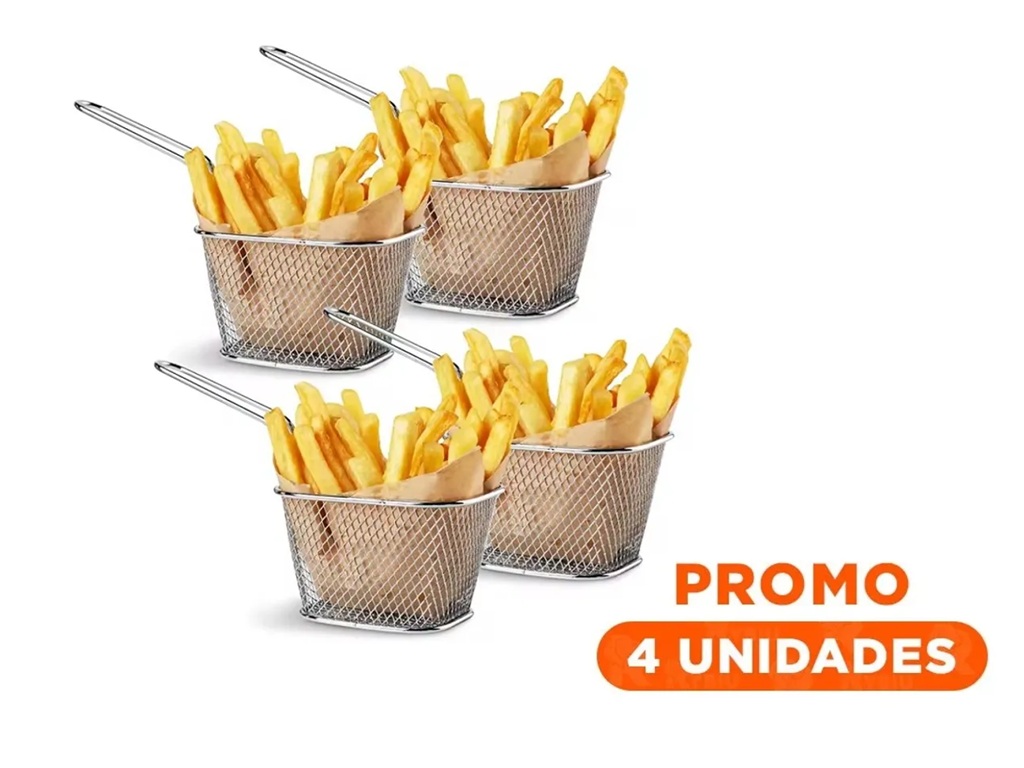 MINI CESTA PARA PAPAS FRITAS PIQUEOS CANASTILLA X 4 UNIDADES - 4