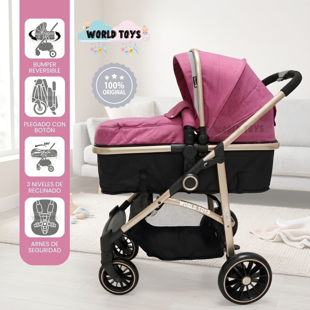 COCHE CUNA EBABY CARRI DELUXE MOISÉS E BABY ROSADO - 2