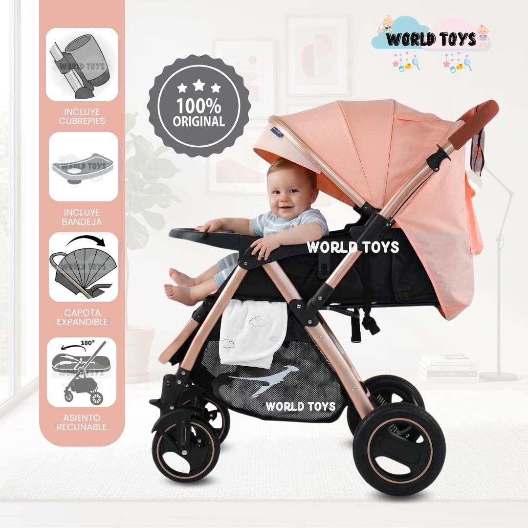 COCHE CUNA DE LUJO «RUNNER TRAVEL» ROSADO - 1