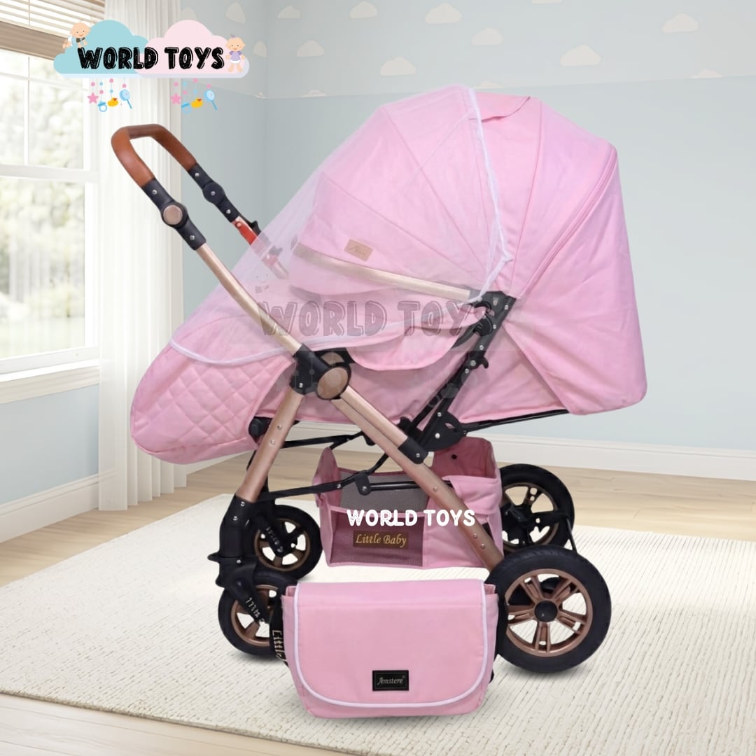 COCHE CUNA DE LUJO «BARCELONA» CON BOLSO PAÑALERO ROSADO - 4