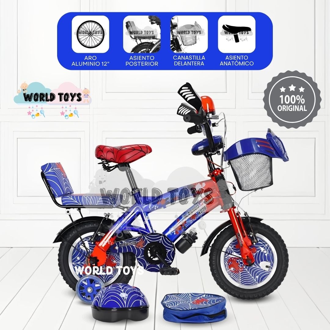 BICICLETA KINGDOM NIÑO ARO 12 SPIDER BIKE AZUL - 1
