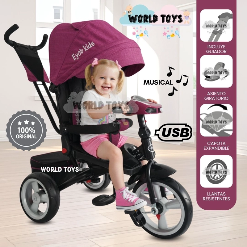 TRICICLO KIDS PEDAL BABY MORADO GUIADOR - 1