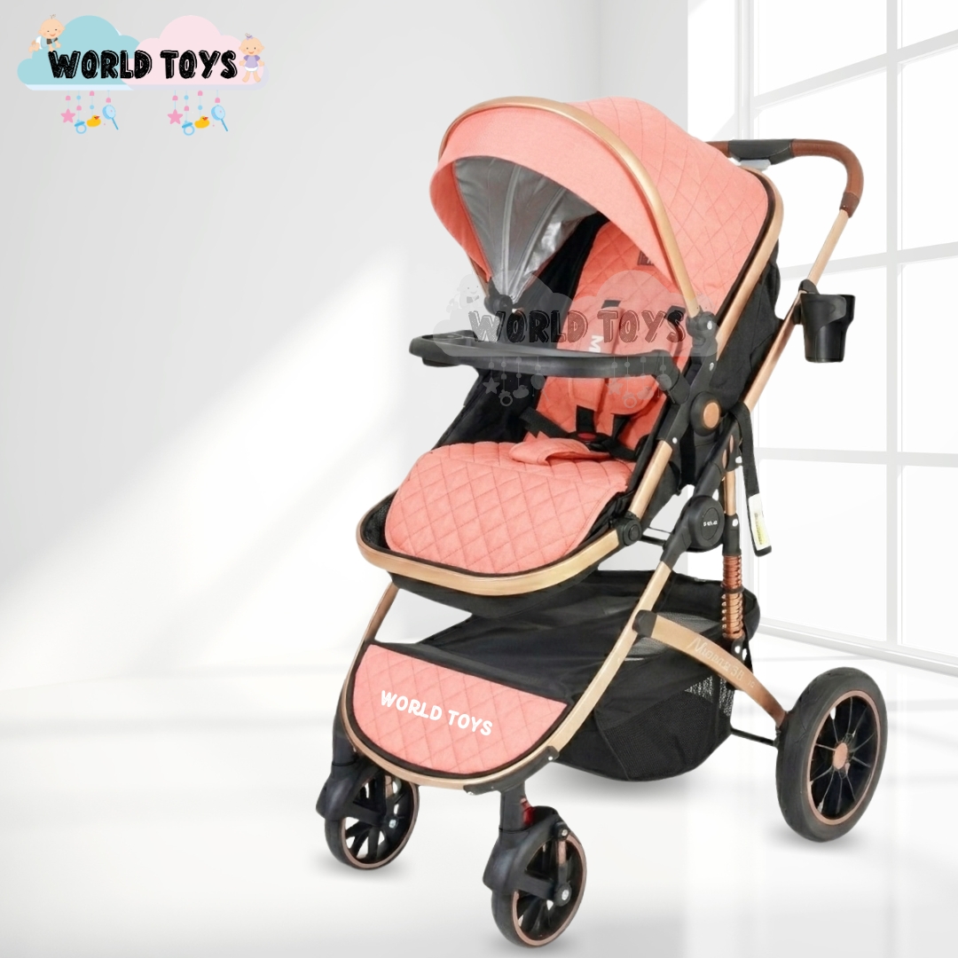 COCHE MOISÉS 4 EN 1 «VERONA GOLD» CON PORTA BEBÉ ROSADO - 4