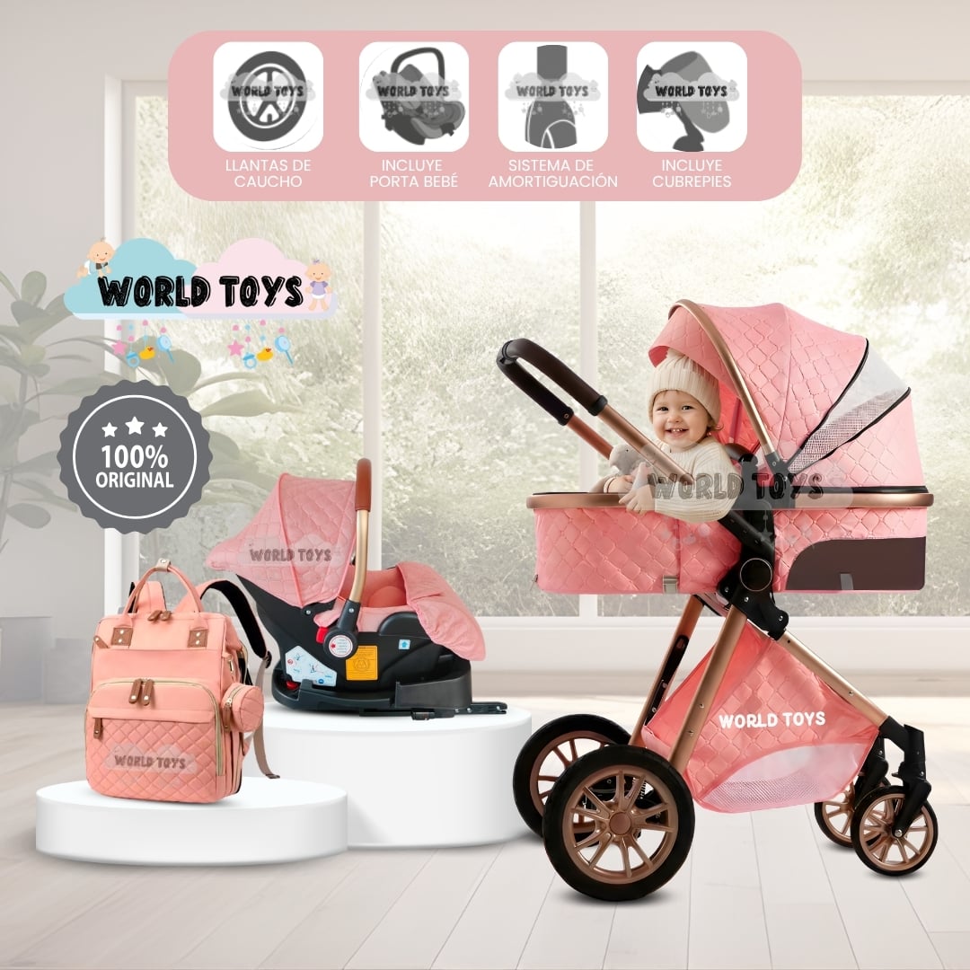 COCHE CUNA BABY GOLD LABELL ROSA MOISÉS LUJO CON PORTABEBÉ - 1