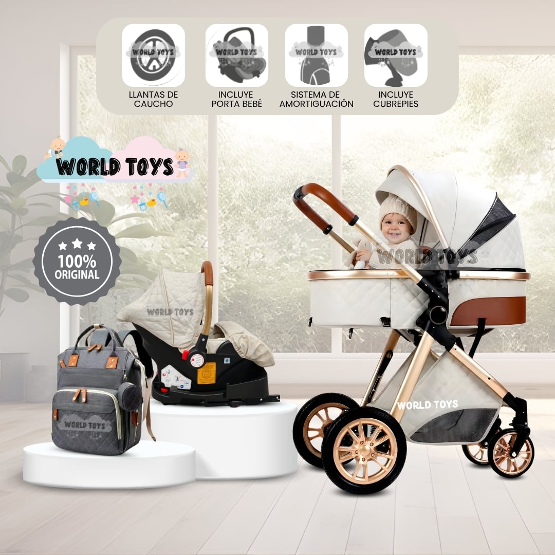 COCHE CUNA BABY GOLD LABELL BLANCO MOISÉS LUJO CON PORTABEBÉ - 1