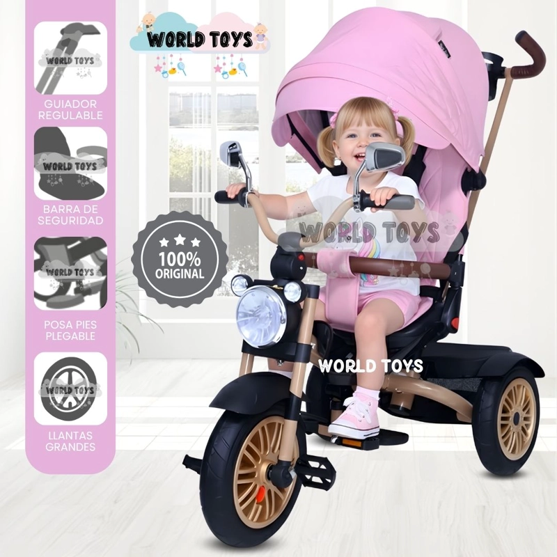 TRICICLO BABY TOYS WALK ROSA GUIADOR - 1