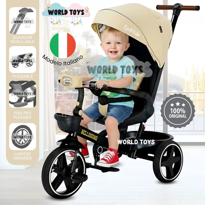 TRICICLO BEAUTIFUL BELLISSIMO BEIGE GUIADOR ITALIANO - 1