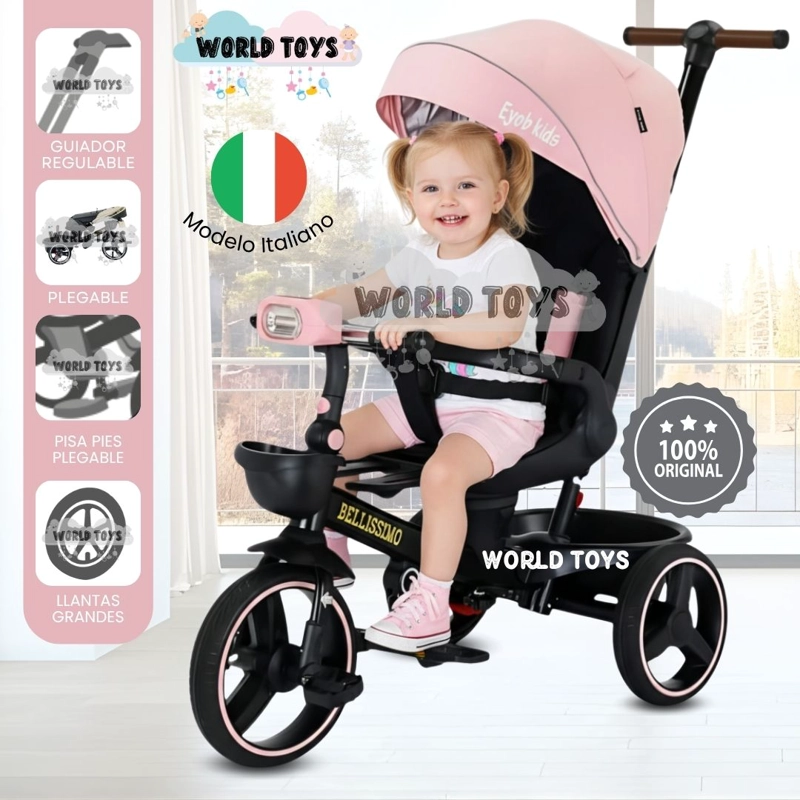 TRICICLO BEAUTIFUL BELLISSIMO ROSA GUIADOR ITALIANO - 1