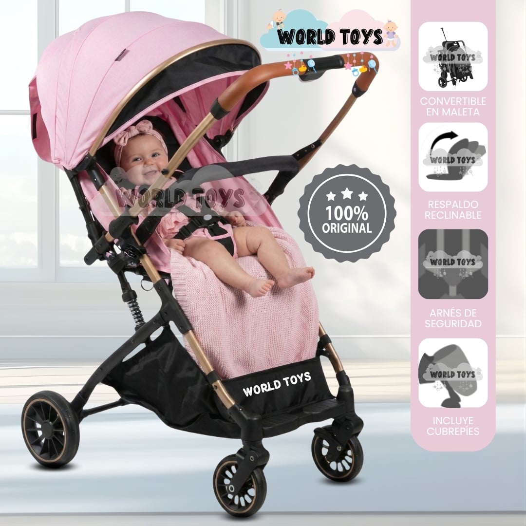 COCHE TRAVEL SYSTEM BABY EVO ROSADO MALETA LUJO - 1