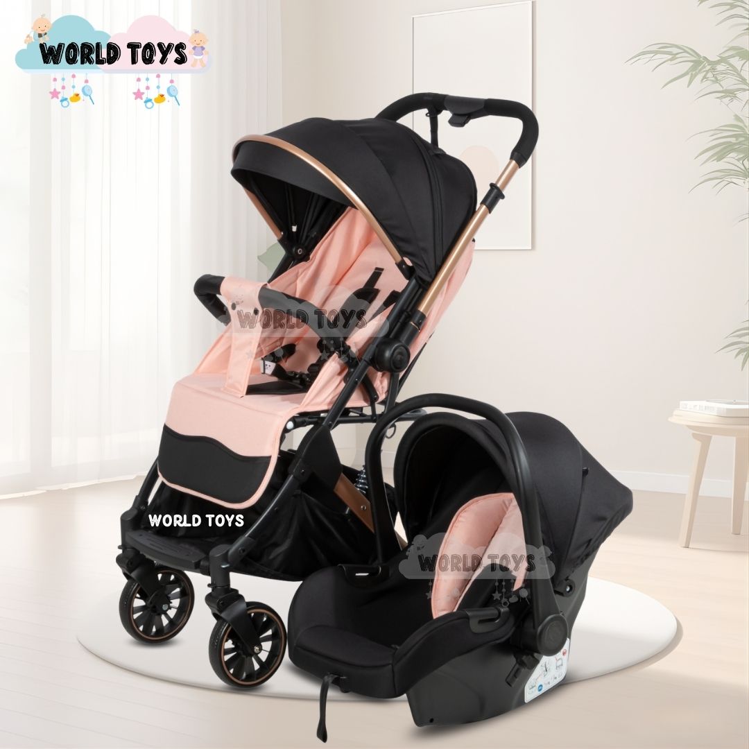 COCHE MALETA DE LUJO PARA BEBÉ «J' SPARROW» CON PORTABEBÉ ROSADO - 2