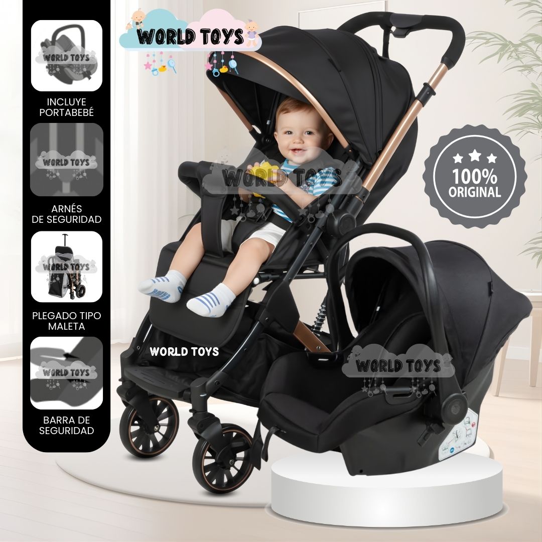 COCHE MALETA DE LUJO PARA BEBÉ «J' SPARROW» CON PORTABEBÉ NEGRO - 1
