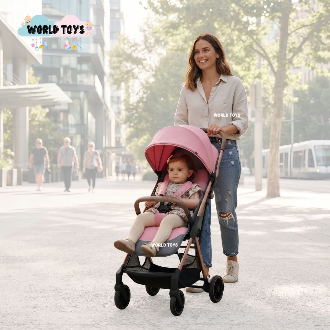 COCHE MALETA PARA BEBÉ «SAFFE» DE FÁCIL PLEGADO ROSA - 3