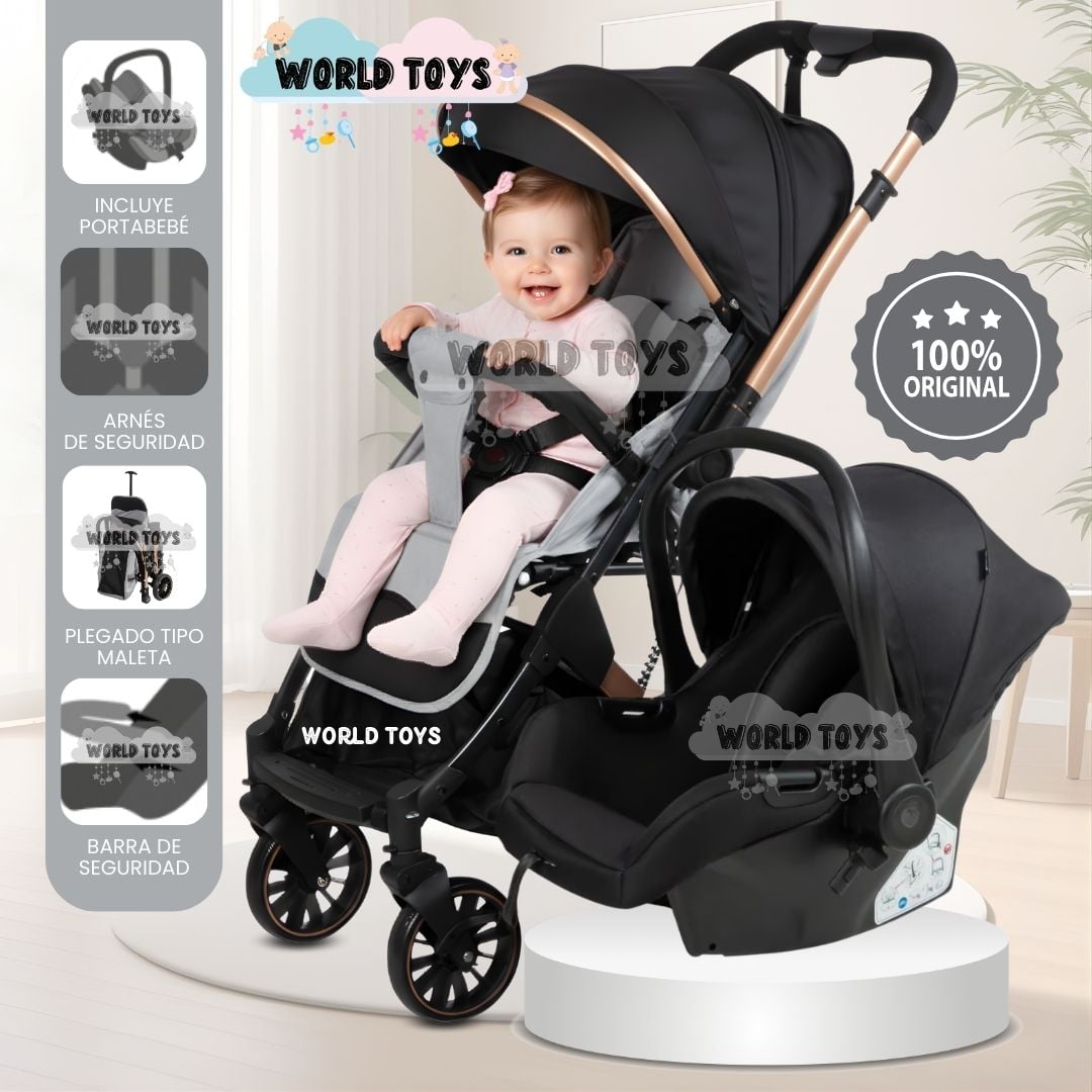 COCHE MALETA DE LUJO PARA BEBÉ «J' SPARROW» CON PORTABEBÉ GRIS - 1