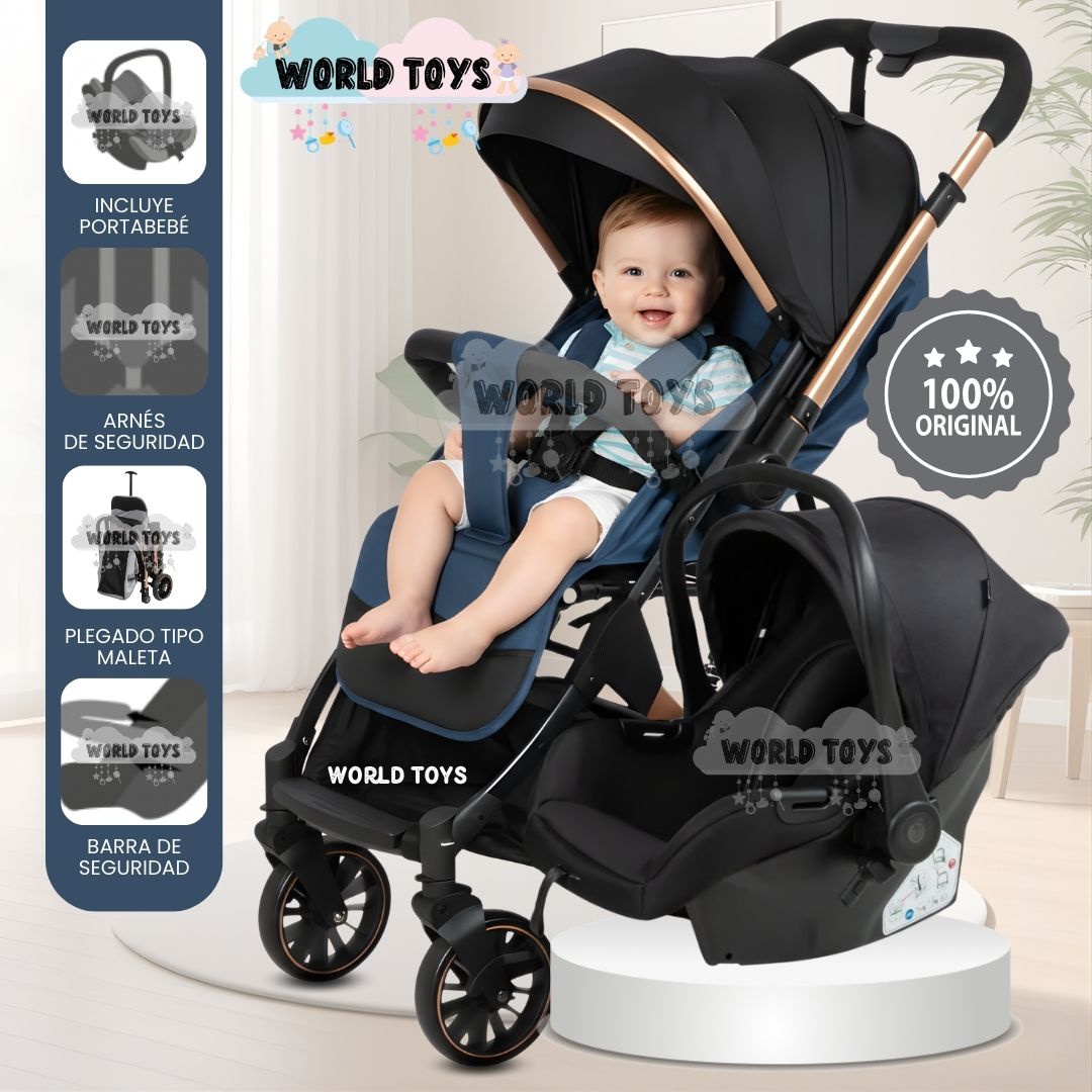 COCHE MALETA DE LUJO PARA BEBÉ «J' SPARROW» CON PORTABEBÉ AZUL - 1