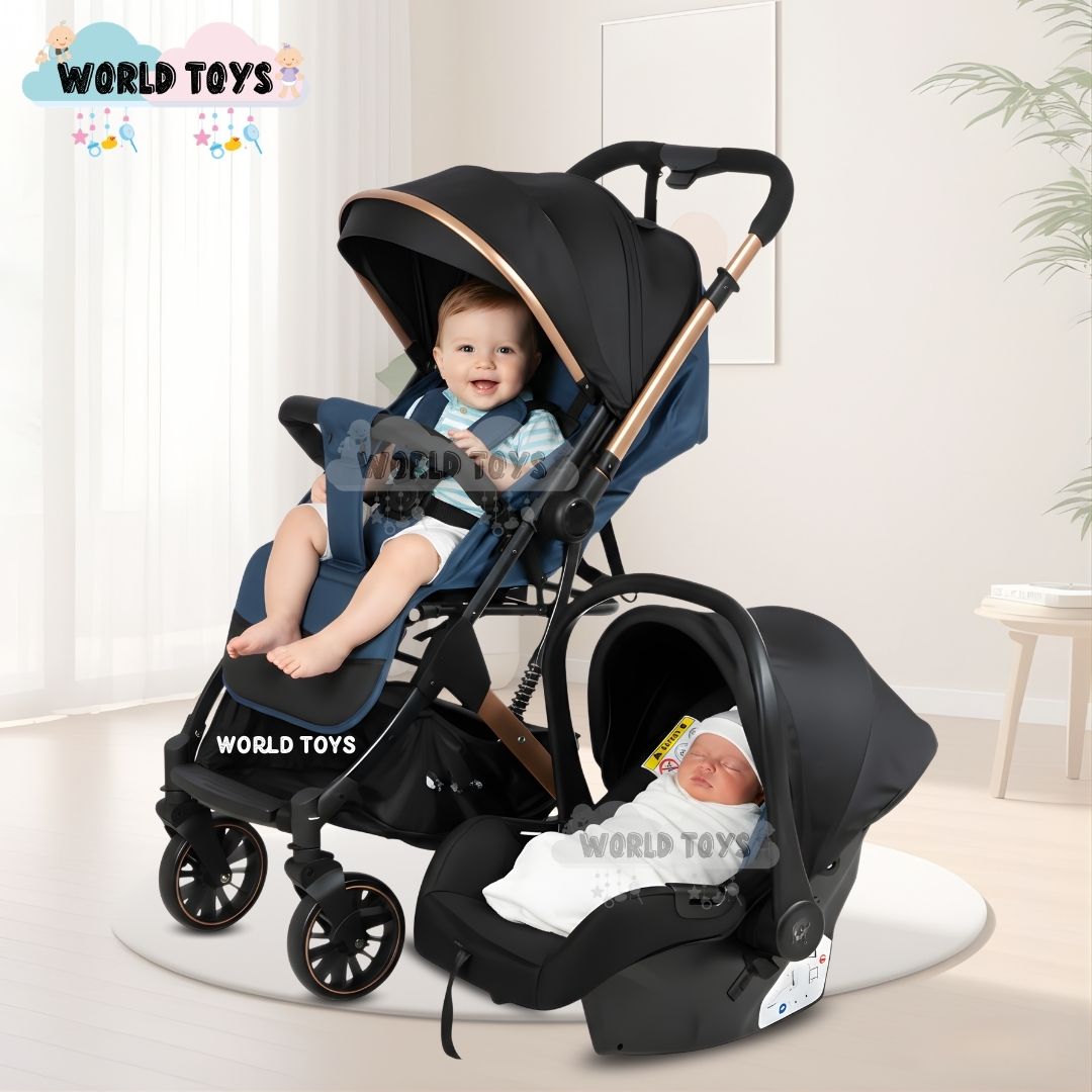 COCHE MALETA DE LUJO PARA BEBÉ «J' SPARROW» CON PORTABEBÉ AZUL - 3