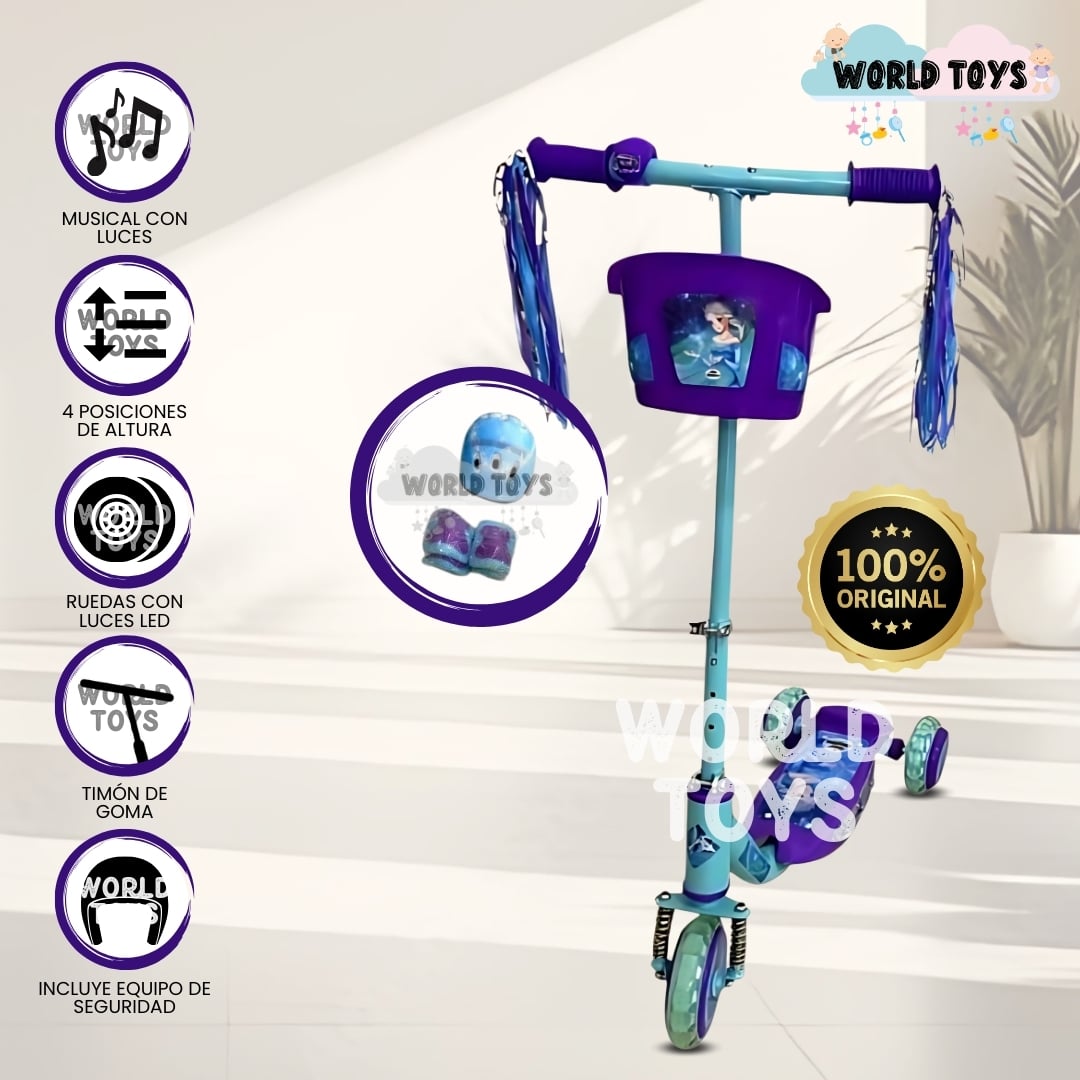 SCOOTER PARA NIÑOS «FUNNY RIDE»CON EQUIPO DE SEGURIDAD CELESTE - 1