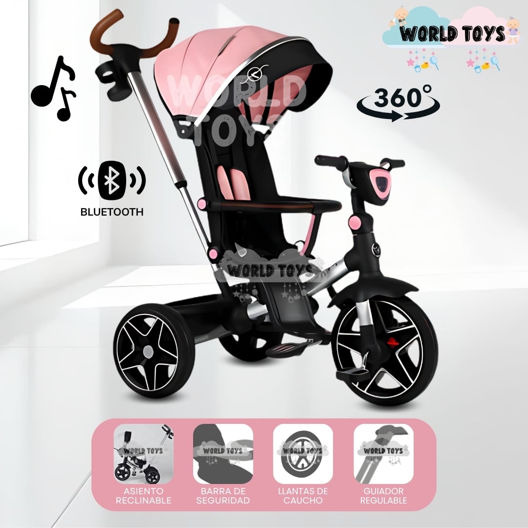 TRICICLO GUIADOR GIRATORIO «HARDIN» CON BLUETOOTH ROSADO - 1