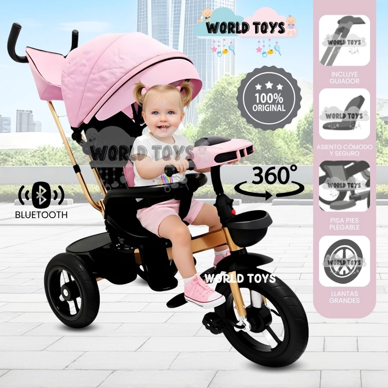TRICICLO GIRATORIO 3 EN 1 «SMART PREMIUM» USB BLUETOOTH ROSA - 1