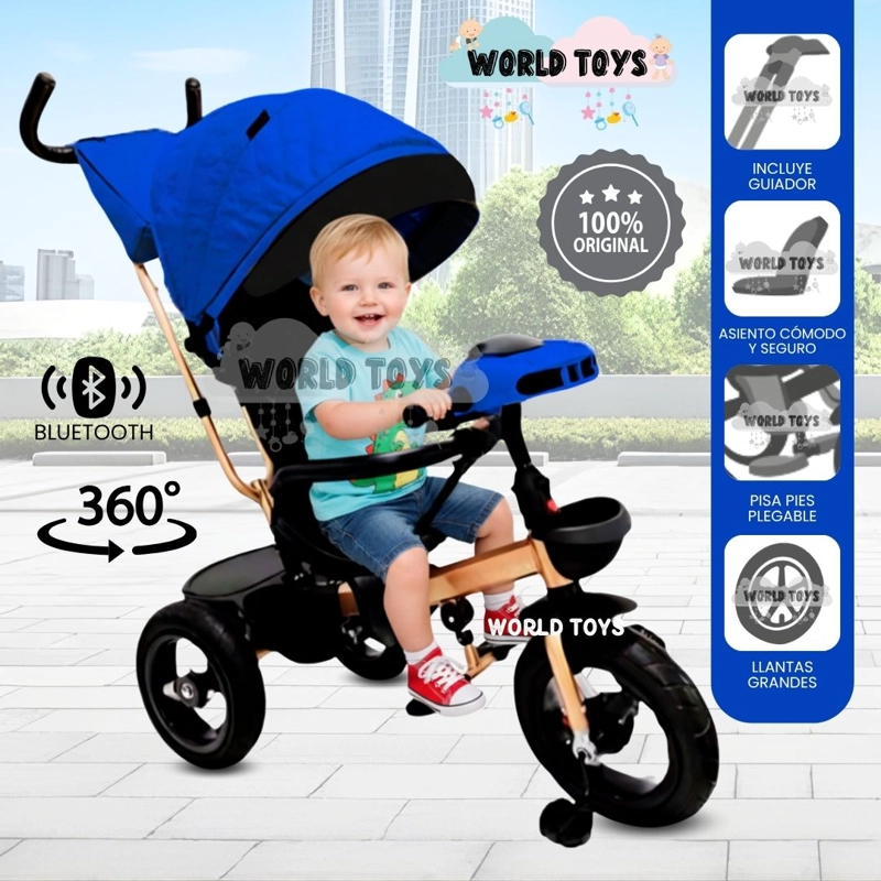 TRICICLO GIRATORIO 3 EN 1 «SMART PREMIUM» USB BLUETOOTH AZUL - 1