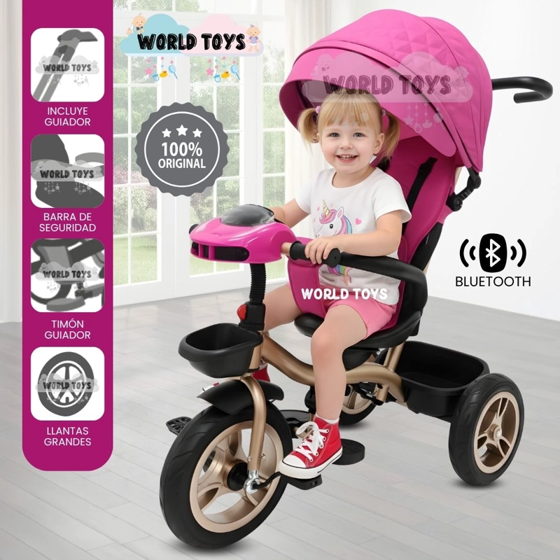 TRICICLO GUIADOR GIRATORIO «GOLDEN SPEED» PREMIUM PINK - 1