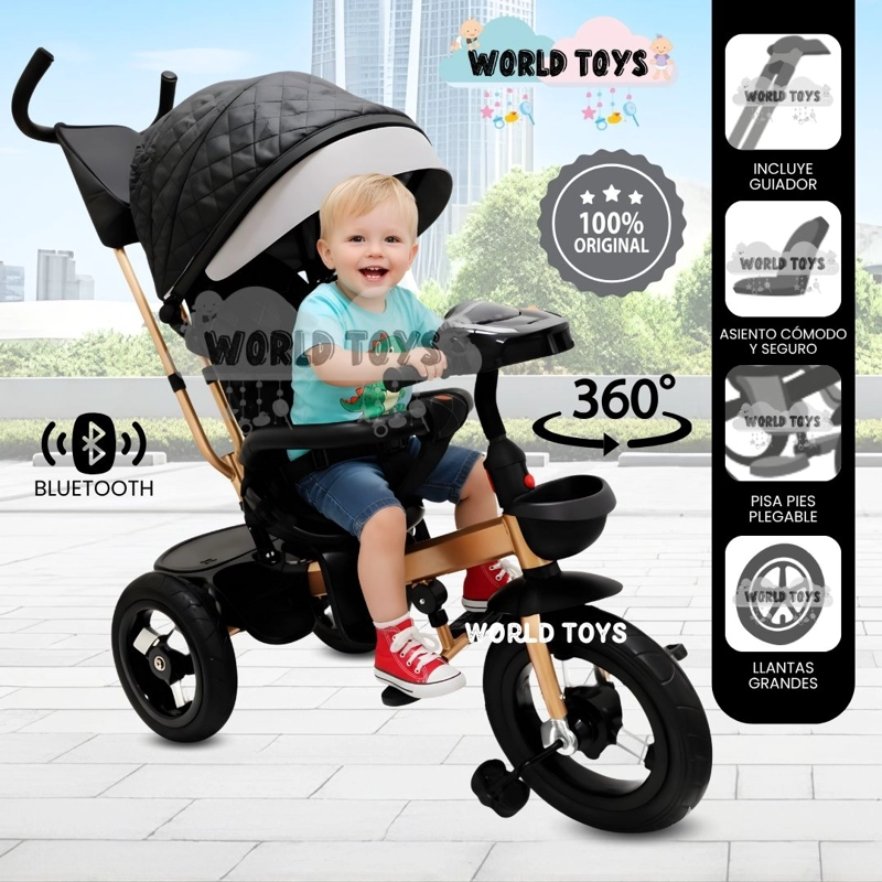 TRICICLO GIRATORIO 3 EN 1 «SMART PREMIUM» USB BLUETOOTH NEGRO - 1