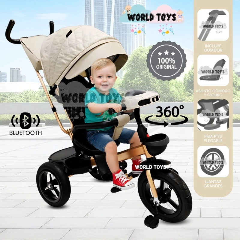 TRICICLO GIRATORIO 3 EN 1 «SMART PREMIUM» USB BLUETOOTH BEIGE - 1