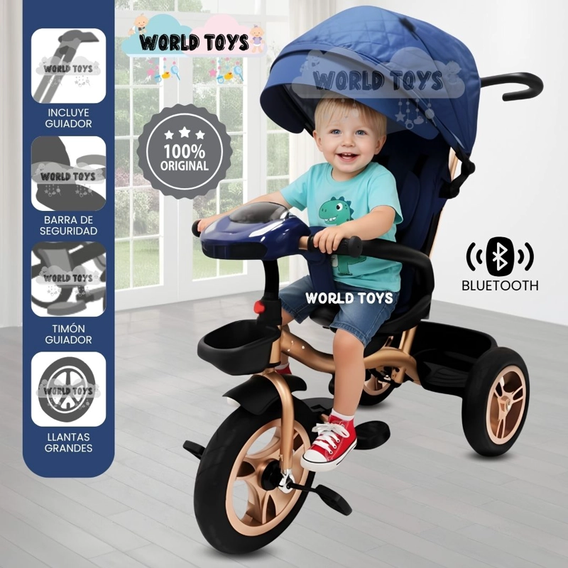 TRICICLO GUIADOR GIRATORIO «GOLDEN SPEED» PREMIUM AZUL - 1