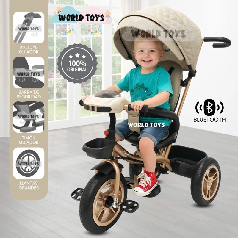 TRICICLO GUIADOR GIRATORIO «GOLDEN SPEED» PREMIUM BEIGE - 1