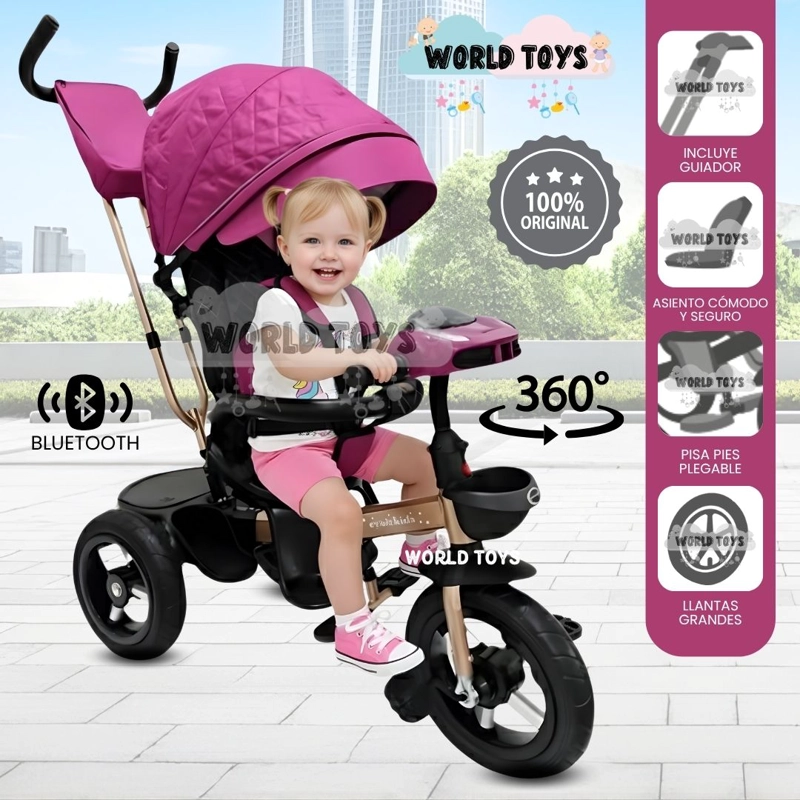 TRICICLO GIRATORIO 3 EN 1 «SMART PREMIUM» USB BLUETOOTH ROSADO OSCURO - 1