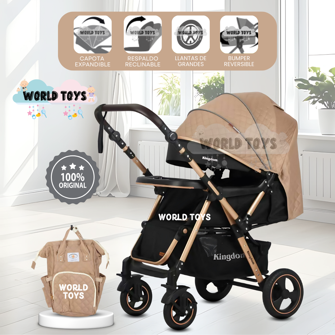 COCHE CUNA «TURQUIA PREMIUM» CON MOCHILA PAÑALERA BEIGE - 1