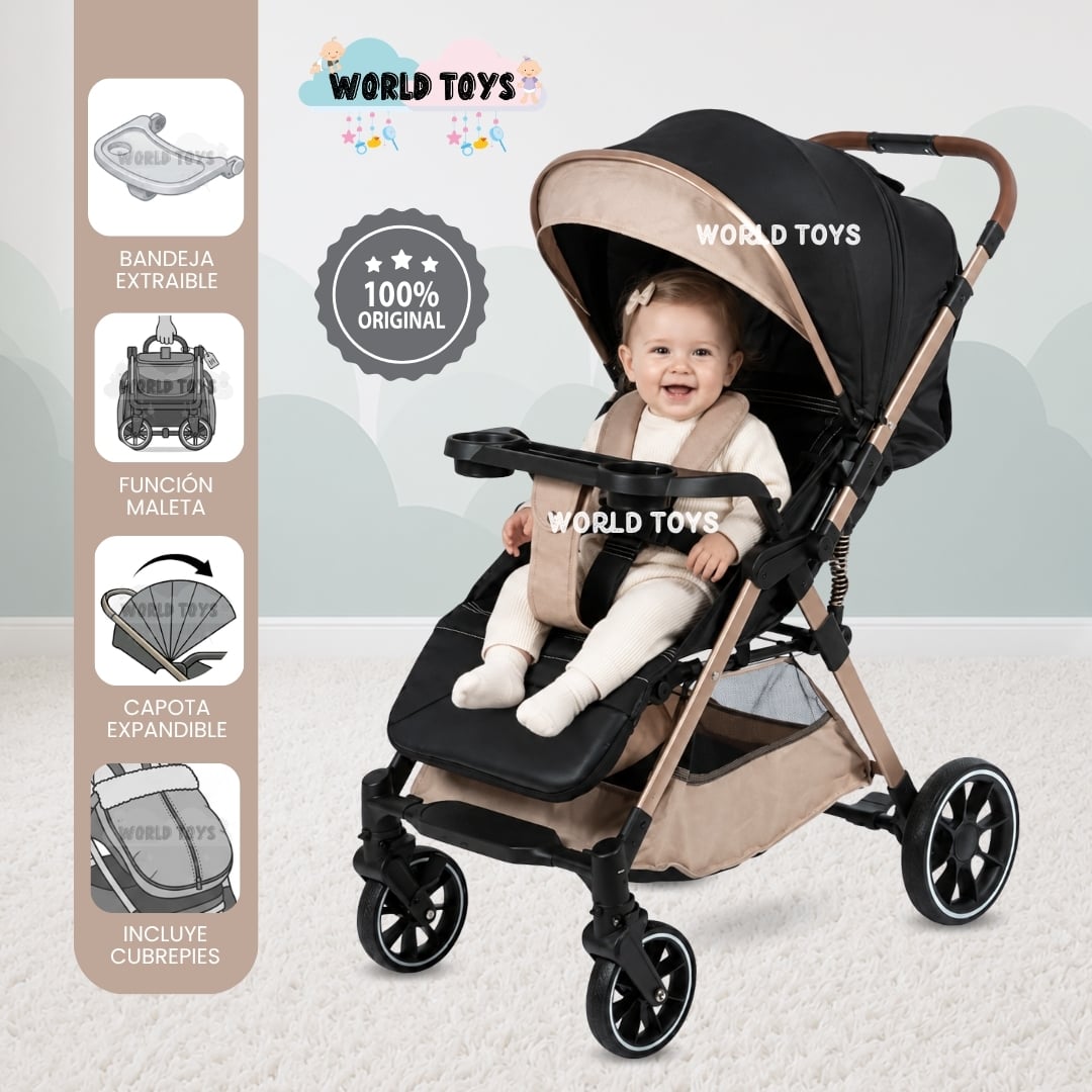 COCHE MALETA DE LUJO «WIN» CON BANDEJA DE COMER BEIGE - 1