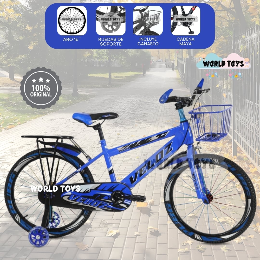 BICICLETA PARA NIÑO ARO 16 «SPORT VZ» CON CANASTA BLUE - 1