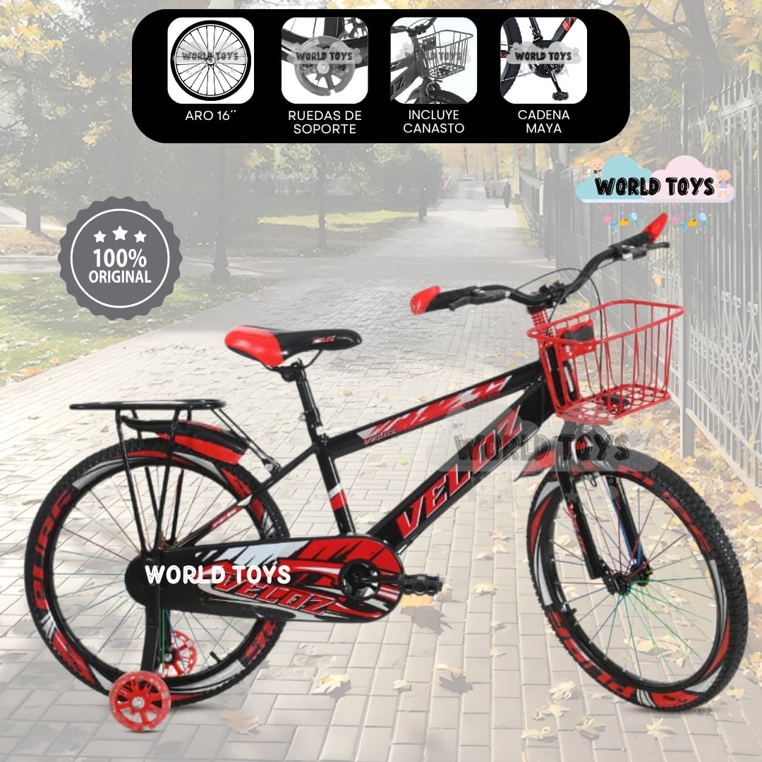 BICICLETA PARA NIÑO ARO 16 «SPORT VZ» CON CANASTA BLACK - 1