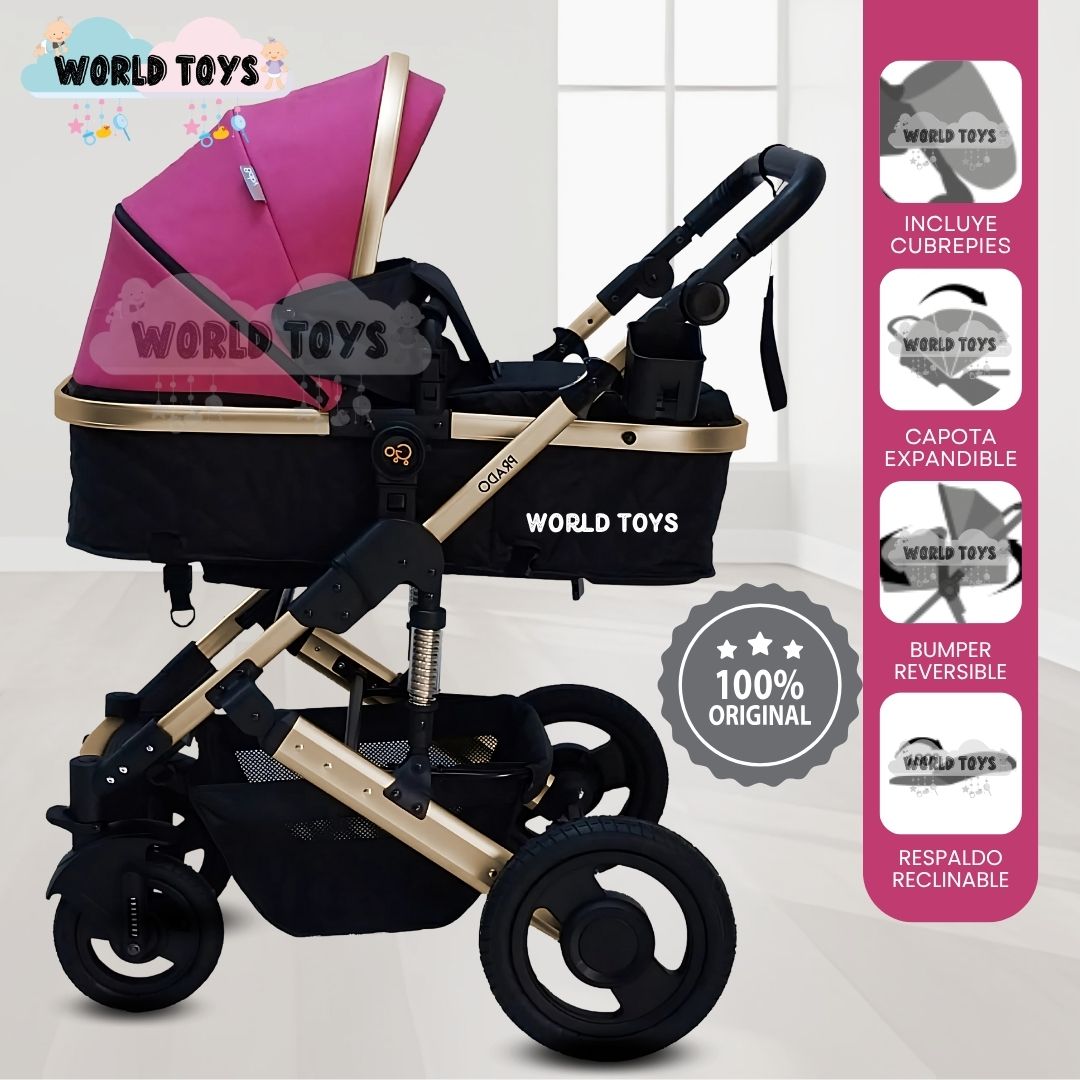 COCHE CUNA MOISÉS DE LUJO «PRADO GOLD» DARK PINK - 1