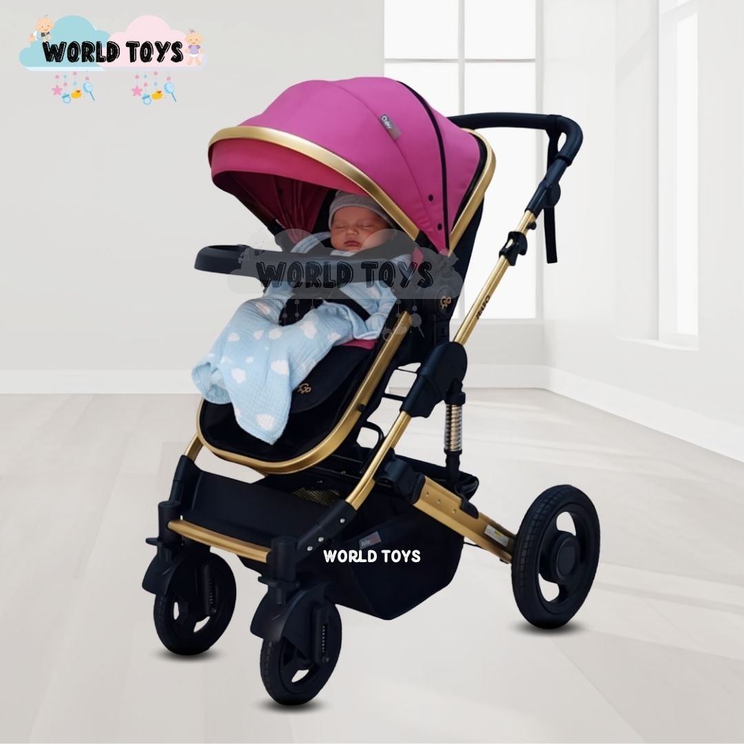 COCHE CUNA MOISÉS DE LUJO «PRADO GOLD» DARK PINK - 3
