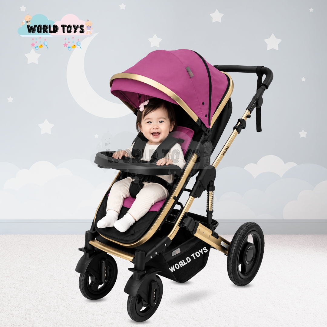 COCHE CUNA MOISÉS DE LUJO «PRADO GOLD» DARK PINK - 5