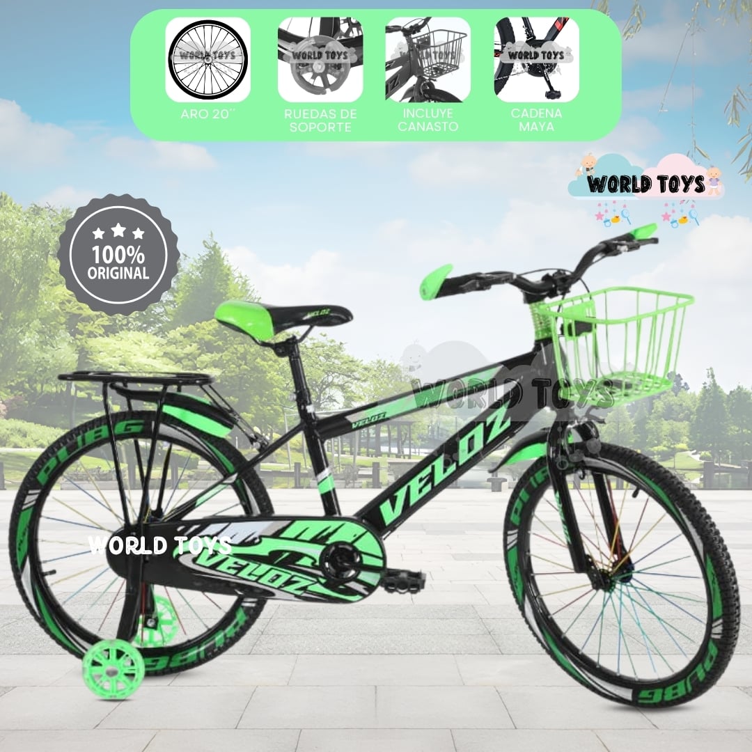 BICICLETA PARA NIÑO ARO 20 «SPORT VZ II» CON CANASTA GREEN - 1