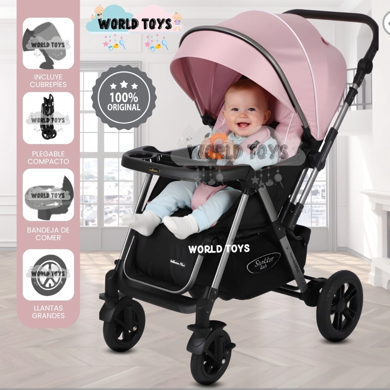 COCHE CUNA DE LUJO «SILVER» CON MANGO REVERSIBLE PINK - 1