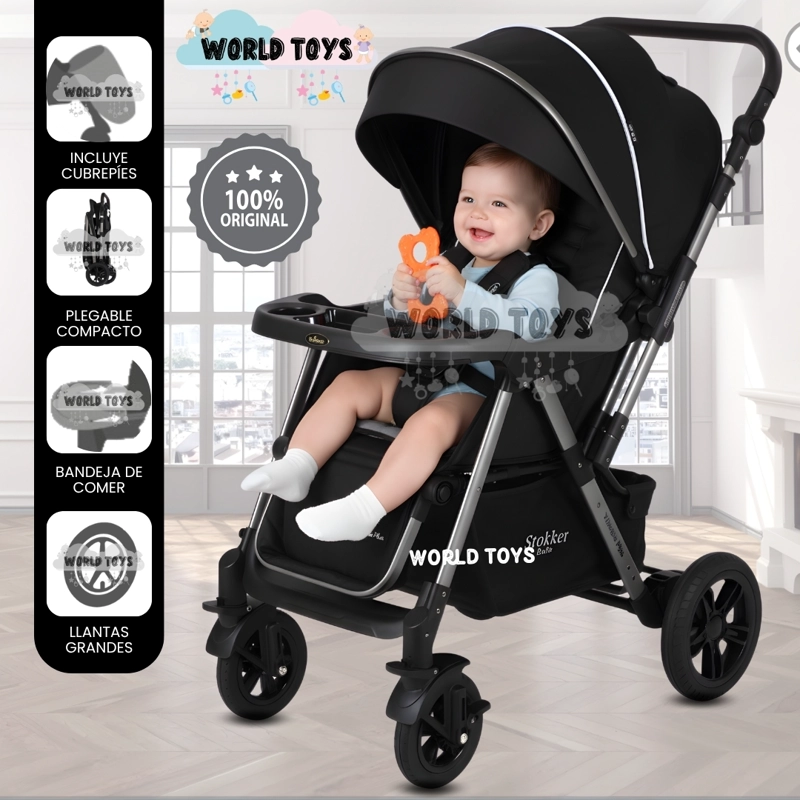 COCHE CUNA DE LUJO «SILVER» CON MANGO REVERSIBLE BLACK - 1