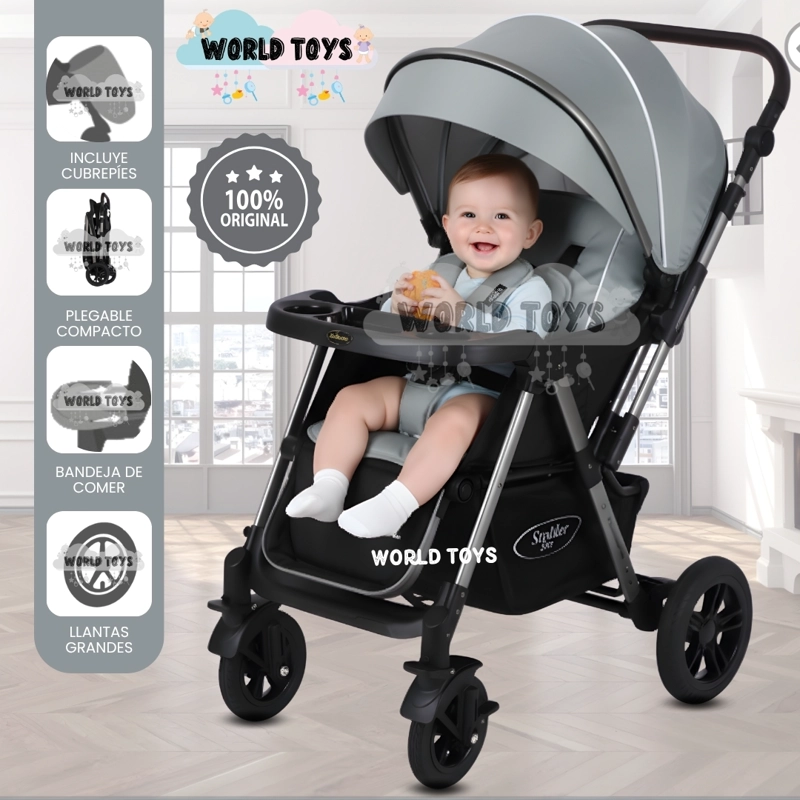 COCHE CUNA DE LUJO «SILVER» CON MANGO REVERSIBLE GRAY - 1