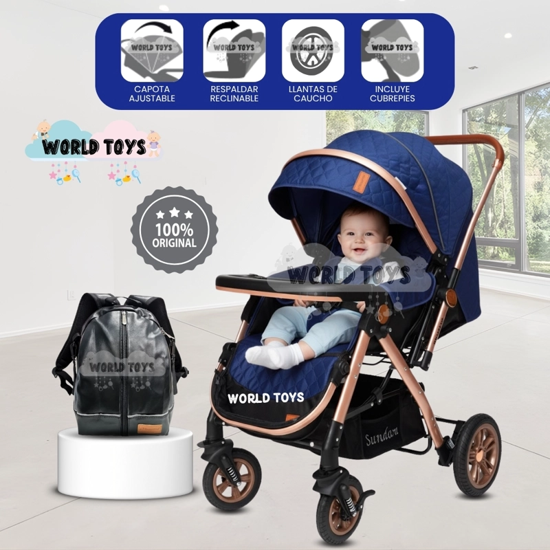COCHE CUNA DE LUJO «SUNDARA PREMIUM» CON MOCHILA PAÑALERA BLUE - 1