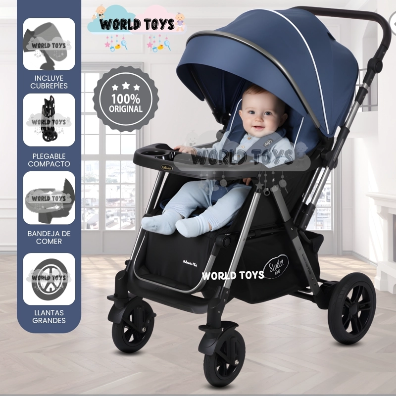 COCHE CUNA DE LUJO «SILVER» CON MANGO REVERSIBLE BLUE - 1