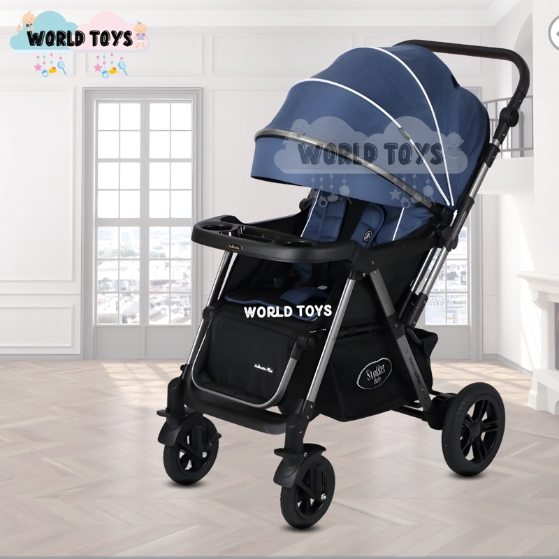 COCHE CUNA DE LUJO «SILVER» CON MANGO REVERSIBLE BLUE - 2
