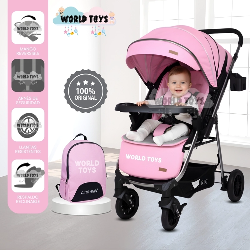 COCHE CUNA DE LUJO «DELTA II» CON MOCHILA PAÑALERA PINK - 1